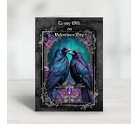 Personalised - Gothic Valentine’s Day Cards - Majestic Ravens with Blue & Purple Florals. Celebrate love with a touch of gothic elegance!
