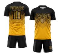 Personalised Gradient Style Football Kits Yellow and Black for Men Women Youth Boys Girls, Customised Football Shirts and Shorts Team Kit, Design Your Own Sports Training Top for Volleyball Running