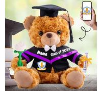 Personalised Graduation Bear 2025, Graduation Gifts for Him & Her with Text+ Photo, Brown Graduation Bear with Rose & Bow as Kindergarten College Graduation Gifts for Graduation Day (10IN-Text+Photo)