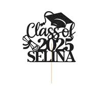 Personalised Graduation Cake Topper Class of 2025 Cake Toppers Double-Sided Glitter Cake Topper Graduation Gifts Cake Decorations for School College Senior (Black)