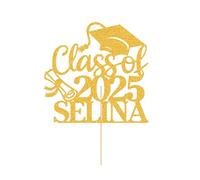 Personalised Graduation Cake Topper Class of 2025 Cake Toppers Double-Sided Glitter Cake Topper Graduation Gifts Cake Decorations for School College Senior (Gold)