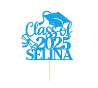 Personalised Graduation Cake Topper Class of 2025 Cake Toppers Double-Sided Glitter Cake Topper Graduation Gifts Cake Decorations for School College Senior (Blue)