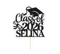 Personalised Graduation Cake Topper Class of 2026 Cake Toppers Double-Sided Glitter Cake Topper Graduation Gifts Cake Decorations for School College Senior (Black)
