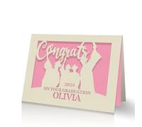 Personalised Graduation Card Congratulations Card Gifts Graduation Gifts Presents Laser Paper Cut 2025 Graduations Greeting Cards for Him Her Male Female Son Daughter Granddaughter (Pink)