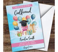 Personalised Graduation Card For Girlfriend Balloons Gift Blue | Personalized Custom Unique Greetings Card For Graduation Any Text Inside & Out