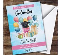 Personalised Graduation Card For Godmother Balloons Gift Blue | Personalized Custom Unique Greetings Card For Graduation Any Text Inside & Out