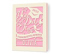 Personalised Graduation Card for Graduates Students Class of 2025 Congratulations Laser Paper Cut Greeting Cards with Envelope Graduation Gifts for Her Him Daughter Son Friends (Pink)