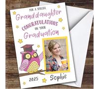 Personalised Graduation Card For Granddaughter Photo Pink Owl | Custom Greetings Card For Graduation Any Text Inside & Out
