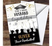 Personalised Graduation Card For Husband Silhouette Hat | Custom Greetings Card For Graduation Any Text Inside & Out