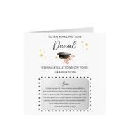 Personalised Graduation Card with Metal Keepsake Gift | Son Congratulations on Graduation Greeting Card | Custom Printed with Son's Name