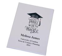 Personalised Graduation Certificate Holder, Linen Cover, Photo Space, A4 Size (Tassel Hassel)