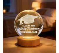 Personalised Graduation Crystal Ball Night Light,Custom Laser Engraved 3D Cap Ornament,Keepsake for University Leavers, Academic Achievement Gift for Her Him Friend Student Daughter Son