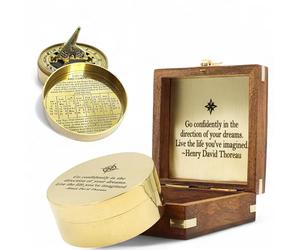 Personalised Graduation Gift Brass Sundial Compass with Thoreau Quote Go Confidently - Custom Engraving Available - Vintage Nautical Compass with Wooden Keepsake Box (Go Confidently In the Direction)