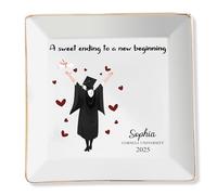 Personalised Graduation Jewelry Dish, Graduation Gifts for Her 2025, A Sweet Ending to a New Beginning, Custom Ceramic Jewelry Tray Ring Dish, Gifts for Best Friend Daughter Graduate
