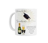 Personalised Graduation Mug, 'Cheers to the Graduate' Champagne Design, White Ceramic