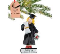 Personalised Graduation Ornament Class of 2025 - Fast & Free 24h Customisation - High School Senior Christmas Ornaments for Tree - Custom Gift Wrapped Blonde Girl in Grad Gown Keepsake for Graduates