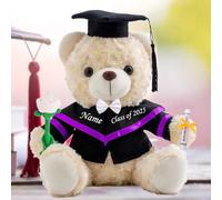 Personalised Graduation Teddy Bear, Graduation Gifts for Her with Text, White Graduation Bear with Rose & Bow as Kindergarten College Graduation Gifts for Girls/ Boy Graduation Day 2025 (10-IN-Text)