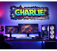 Personalised Graffiti Brick Teenage Gaming Wall Art Sticker, Graphics, Decals,ng1 (1200mm x 520mm)