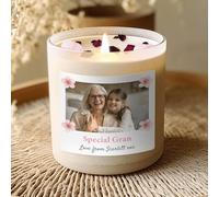 Personalised Gran Candle - Cherry Blossom Scented with Rose Petals & Rose Quartz - Upload Photo & Message - 8oz Soy Candle in Gift Box - Birthday, Mother’s Day & Christmas
