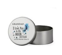 Personalised Grandad I love You To The Moon And Back, Father's Day Gift, Metal Tin Storage Box, Biscuit, Chocolate,Tin, Emergency Stuff Tin. (Round)