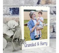 Personalised Grandad Photo Plaque with Building Blocks | Custom "Grandad & Me" Keepsake | Thoughtful Father's Day Present for Grandpa From Grandchildren | Gifts For Him (Blue)