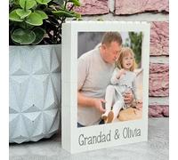 Personalised Grandad Photo Plaque with Building Blocks | Custom "Grandad & Me" Keepsake | Thoughtful Father's Day Present for Grandpa From Grandchildren | Gifts For Him (Grey)
