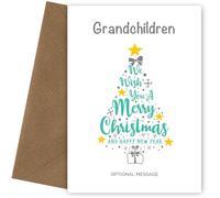 Personalised Grandchildren Christmas Card - Traditional Christmas Cards and Grandchildren Happy New Year Card, We Wish You A Merry Xmas Cards