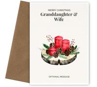 Personalised Granddaughter & Wife Christmas Card with Festive Candles - Fun and Unique Christmas Card for Granddaughter & Wife, Festive Candles
