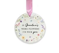 Personalised Grandma Ceramic Hanging Decoration, If Grandmas Were Flowers I’d Pick You Ornament, Custom Nana Nanny Keepsake Gift, for Grandma, Floral Ornament (Round)
