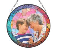 Personalised Grandma Stained Glass Suncatcher, Dr Custom Photo Family Portrait Faux Window Hanging Ornament, Custom Photo Gift for Mum Dad