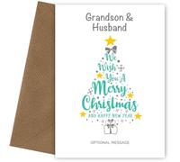 Personalised Grandson & Husband Christmas Card - Traditional Christmas Cards and Grandson & Husband Happy New Year Card, We Wish You A Merry Xmas Cards