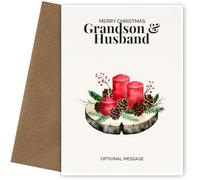 Personalised Grandson & Husband Christmas Card with Festive Candles - Fun and Unique Christmas Card for Grandson & Husband, Festive Candles