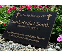 Personalised Granite Memorial Plaque Cross, Engraved, 29x21cm, Gold Lettering, Crematorium, Grave Marker, Garden Memorial