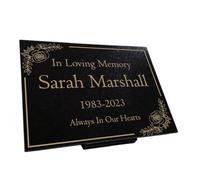 Personalised Granite Memorial Plaque, Floral Plaque, Engraved, 29x21cm, Gold Lettering, Crematorium, Grave Marker, Garden Memorial (40cmx30cm)