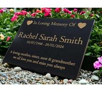 Personalised Granite Memorial Plaque Heart, Engraved, 29x21cm, Gold Lettering, Crematorium, Grave Marker, Garden Memorial