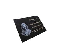 Personalised Granite Memorial Plaque, Portrait, Image, Engraved, 29x21cm, Gold Lettering, Crematorium, Grave Marker, Garden Memorial