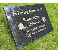 Personalised Granite Memorial Plaque Roses, Engraved, 29x21cm, Gold Lettering, Crematorium, Grave Marker, Garden Memorial