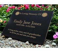 Personalised Granite Memorial Plaque Sunflower, Engraved, 40x30cm, Gold Lettering, Crematorium, Grave Marker, Garden Memorial (Large: 40x30x2cm)
