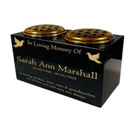 Personalised Granite Memorial Premium Black Granite Double Vase, Dove Design, 12x6x6 inches, Memorial Grade, Gold-Filled Lettering, Weather Resistant, Outdoor Cemetery Graveside