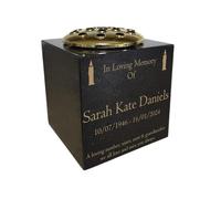 Personalised Granite Memorial Vase, Candle, Solid Granite, Heavy 8kg, Engraved 6x6x6 Inch, Gold Lettering, Crematorium, Grave Marker, Grave Side, Garden Memorial