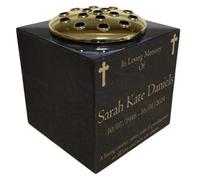 Personalised Granite Memorial Vase, Cross, Solid Granite, Heavy 8kg, Engraved 6x6x6 Inch, Gold Lettering, Crematorium, Grave Marker, Grave Side, Garden Memorial