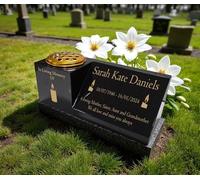 Personalised Granite Memorial Vase & Plaque Combination - Candle Design - Solid Black Granite with Free Engraving & Gold Flower Insert - Outdoor Cemetery or Garden Memorial