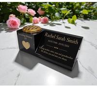 Personalised Granite Memorial Vase & Plaque Combination - Heart Design - Solid Black Granite with Free Engraving & Gold Flower Insert - Outdoor Cemetery or Garden Memorial