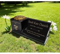 Personalised Granite Memorial Vase & Plaque Combination - Lily Design - Solid Black Granite with Free Engraving & Gold Flower Insert - Outdoor Cemetery or Garden Memorial