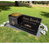 Personalised Granite Memorial Vase & Plaque Combination - Tree of Life Design - Solid Black Granite with Free Engraving & Gold Flower Insert - Outdoor Cemetery or Garden Memorial