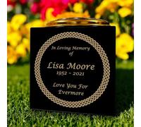 Personalised Granite Memorial Vase- Solid Granite - Celtic Knot 1 Design - Free Gold Engraving and Gold Metal Flower Insert- Best for Outdoor Cemetery Use (6 x 6 x 6)