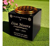 Personalised Granite Memorial Vase- Solid Granite - Celtic Knot 2 Design - Free Gold Engraving and Gold Metal Flower Insert- Best for Outdoor Cemetery Use (6 x 6 x 6)