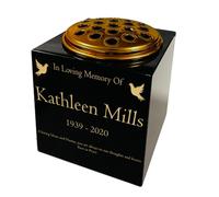 Personalised Granite Memorial Vase- Solid Granite - Free Gold Engraving and Gold Metal Flower Insert- Best for Outdoor Cemetery Use (6 x 6 x 6)