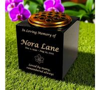 Personalised Granite Memorial Vase- Solid Granite - Free Gold Engraving and Gold Metal Flower Insert- Best for Outdoor Cemetery Use (7 x 7 x 7)