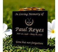 Personalised Granite Memorial Vase- Solid Granite - Golf Design - Free Gold Engraving and Gold Metal Flower Insert- Best for Outdoor Cemetery Use (6 x 6 x 6)